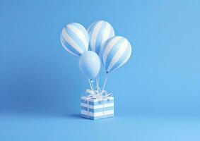 AI generated Balloons with gift box. AI Generated photo