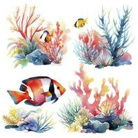 AI generated Underwater Sea element in watercolor on the white background. AI Generated photo