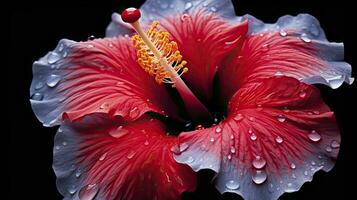 ai generado un hibisco flor con un negro fondo.ai generado. foto