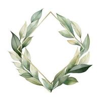 AI generated Watercolor geometry shape wreath with green leaf. AI Generated photo