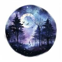 AI generated Forest moon silhouette with fairy shining in the night sky on a white background. AI Generated photo