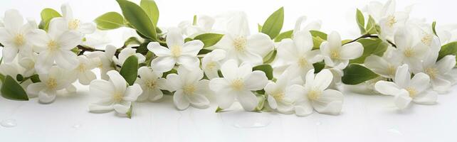 AI generated Jasmine flowers on white surface. AI Generated photo