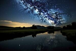 AI generated Milky Way Reflected on Lake. AI Generated photo