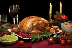 AI generated Christmas turkey dinner. AI Generated photo