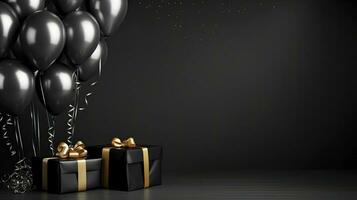 AI generated Black Friday sale banner with ballon and gift box space for text. AI Generated photo