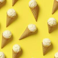 AI generated Ice Cream pattern on yellow background, top view. AI Generated photo