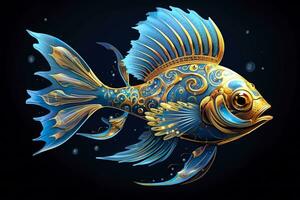 AI generated 3d rendering. fish on black background. Generative AI photo