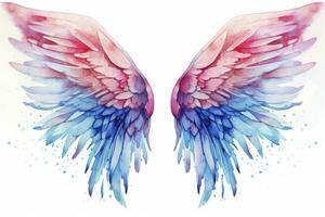 AI generated Beautiful magic watercolor blue pink wings. AI Generated photo