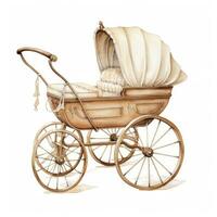 AI generated Watercolor Baby carriage Clipart on white background. AI Generated photo