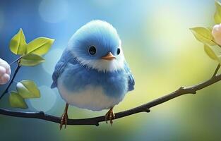 AI generated Cute little bird with a  nature background.  AI Generated. photo