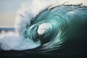 AI generated Extreme close up of thrashing emerald ocean waves. AI Generated photo