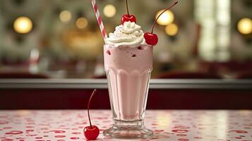 AI generated Cherry Milkshake in a Classic American Diner.  food photography concept. Generative AI photo