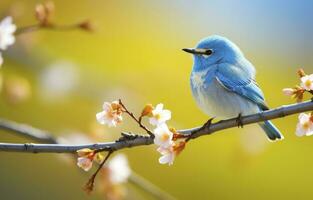 AI generated Cute little bird with a  nature background.  AI Generated. photo