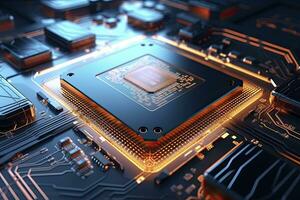 AI generated Futuristic central processor unit. Powerful Quantum CPU motherboard. AI Generated photo