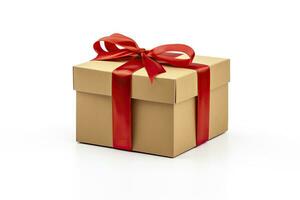 AI generated Gift box with red ribbon isolated on white background. AI Generated photo