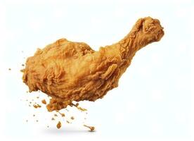 AI generated Fried chicken leg falling in the air isolated on a white background. AI Generated. photo