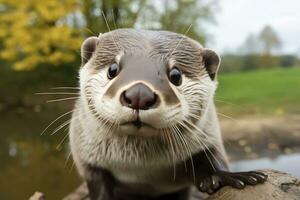 AI generated Otter in the water. AI Generated photo