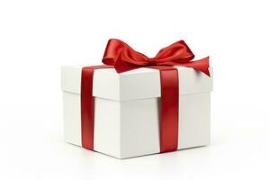 AI generated Gift box with red ribbon isolated on white background. AI Generated photo