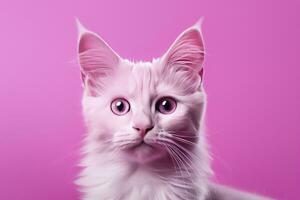 AI generated Pink colored cat on Pink Background. AI Generated photo