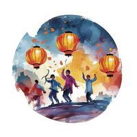 AI generated Lantern Festival in watercolor style. T-shirt Design. AI Generated photo