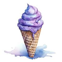 AI generated Watercolor ice cream in a waffle cone. AI Generated photo