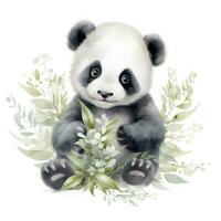 AI generated Watercolor fantasy Baby Panda clip art isolated white background. AI Generated photo