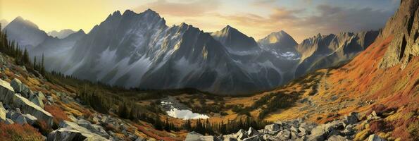 AI generated Panorama mountain autumn landscape. AI Generated photo