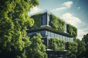 AI generated Office building with green environment. AI Generated photo