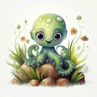 AI generated Watercolor Octopus for kids. AI Generated photo