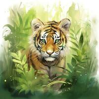 AI generated Watercolor Tiger for kids. AI Generated photo