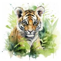 AI generated Watercolor Tiger for kids. AI Generated photo