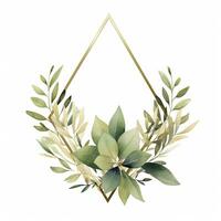 AI generated Watercolor geometry shape wreath with green leaf. AI Generated photo