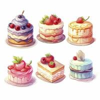 AI generated Set of Cake piece illustration on white background. AI Generated photo