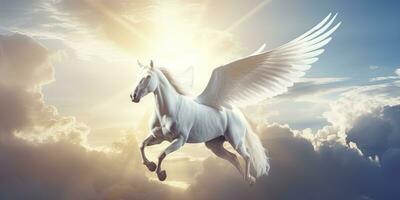 AI generated A white horse with wings. AI Generated photo