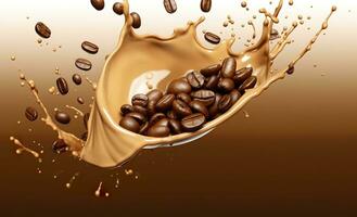 AI generated hot liquid coffee splash with Coffee Bean falling, 3d illustration. AI Generated photo