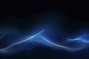 AI generated Dynamic blue particle wave. Abstract sound visualization. Digital structure of the wave flow of luminous particles. AI Generated. photo
