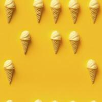 AI generated Ice Cream pattern on yellow background, top view. AI Generated photo