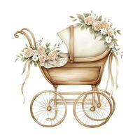 AI generated Watercolor Baby carriage Clipart on white background. AI Generated photo