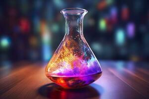 AI generated Close Up of a Science Beaker Filled with Multi Colored Liquids. AI Generative photo