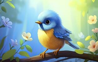 AI generated Cute little bird with a  nature background.  AI Generated. photo