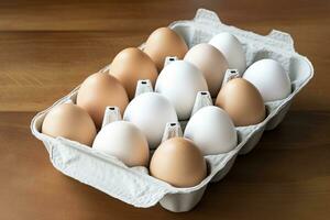 AI generated Close up of open carton of fresh store bought white eggs. AI Generated photo