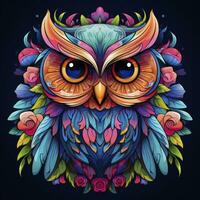 AI generated Multicolored mandala owl coloring page for adults. AI Generated photo