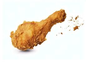 AI generated Fried chicken leg falling in the air isolated on a white background. AI Generated. photo