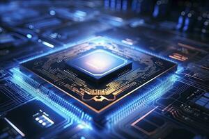 AI generated Futuristic central processor unit. Powerful Quantum CPU motherboard. AI Generated photo