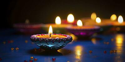 AI generated Happy Diwali. Diya oil lamps were lit during the celebration. AI Generated photo