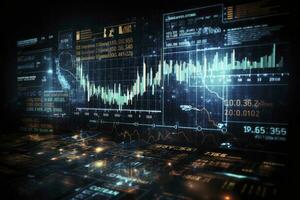 AI generated Digitally Generated Currency and Exchange Stock Chart for Finance and Economy Based Computer Software and Coding Display. AI Generated photo