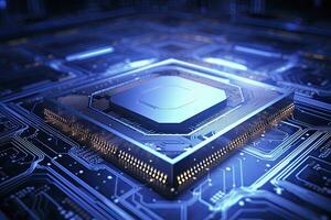 AI generated Futuristic central processor unit. Powerful Quantum CPU motherboard. AI Generated photo