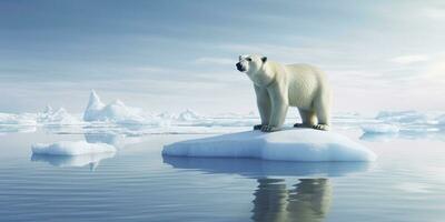 ai generado polar oso en hielo témpano de hielo. derritiendo iceberg y global calentamiento ai generado foto