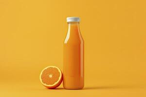 AI generated Orange Juice bottle on orange background. AI Generated photo