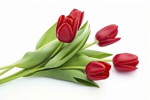 AI generated Red tulips isolated on white background. AI Generated photo